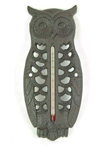 FSL- Thermometer Owl Cast Iron Bronze Ornate Temperature Wall Hanging Ornate