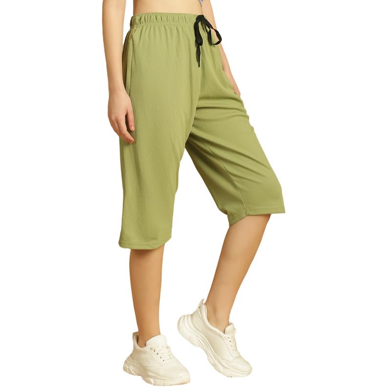 Image of Mack Jonney Solid Regular Fit Polyster Lycra Capri for Women-P