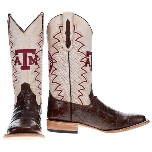 Vaccari Men's Parker Top Grid Stitching & NCAA League Embroidery Genuine Alligator Tail Broad Square Toe Cowboy Boots2