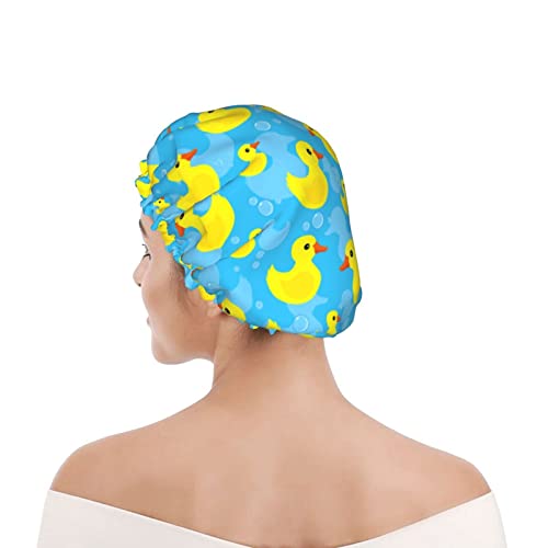 Rubber Duck Shower Cap For Women Reusable Double Layers Waterproof Shower Hair Protector Peva Lined Shower Hat For All Long Hair Lengths, Stretchy Adjustable Shower Caps #TOP7