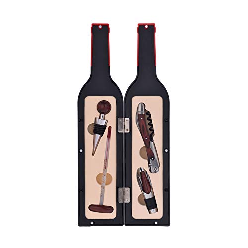 LAGUIOLE - Coffret de Collection Vin, 4 Accessoires, Tire-Bouchon, Bouchon, Thermomètre, Bec Verseur avec Bouchon, Pakka et Acier Inoxydable, Noir