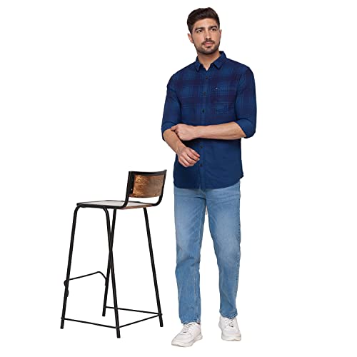 Image of Spykar Men's Regular Fit Raised Collar Full Sleeve Checked Casual Shirts