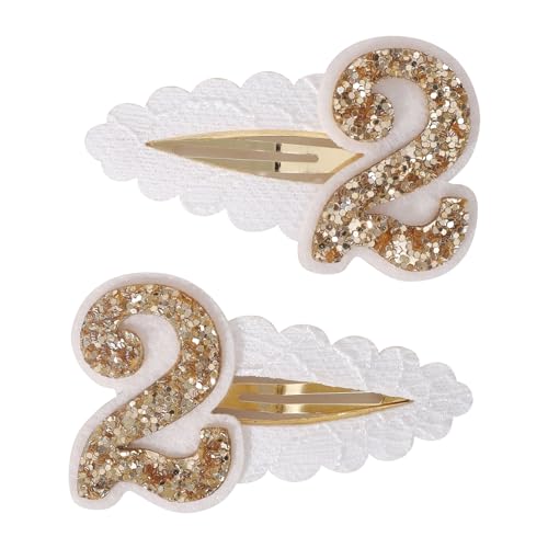 Jissoo 2nd Birthday Hair Clip for Baby Girls - White Glitter Number 2 Hair Clip, Girl Birthday Party Decorations, Two Year Old Photo Props
