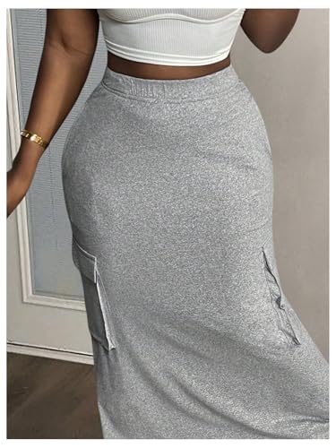 MakeMeChic Women's Y2k Plus Size Elastic High Waist Skirt Bodycon Maxi Skirts with Pocket3
