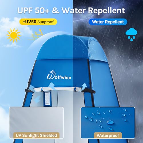 Image of WolfWise PRO Pop Up Shower Tent with Silver Coated, Floor and Rain Fly | Portable Changing Tent with Window & Carry Bag for Camping, Outdoor Privacy Toilet Bathroom with UV Protection, 75 inch /79 inch /83 inchH