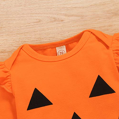 Halloween Baby Girl Clothes, Thanksgiving Toddler Girl Outfit Ruffle Top+Pumpkin Print Skirt Sets+Headband Yellow - Thumbnail 2