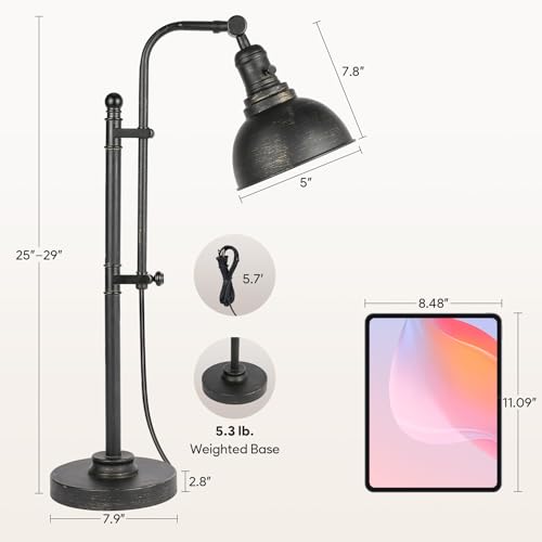 Image of VONLUCE Rustic Desk Lamp, Adjustable Industrial Table Lamp for Home Office
