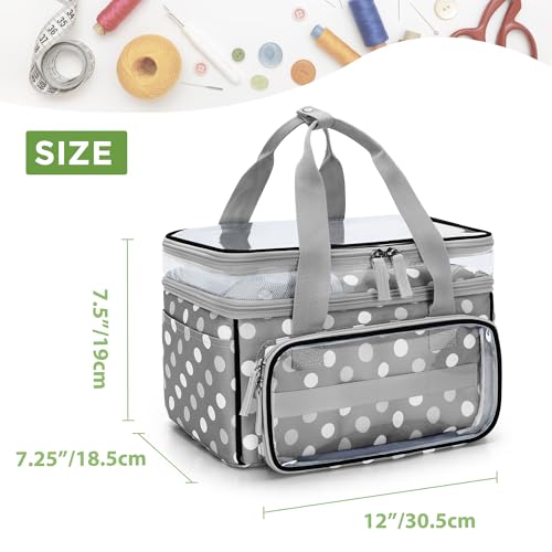 Image of LUXJA Double-Layer Sewing Storage Organizer with Transparent Compartment, Large Sewing Organizer Bag with Detachable Divider for Sewing Supplies (Bag Only), Polka Dots