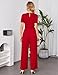 LOOKBOHO Women Jumpsuits 2025 Short Sleeve V Neck Rompers Waist High Waist Wide Leg Pants Dressy Casual One Piece Outfit Red XL