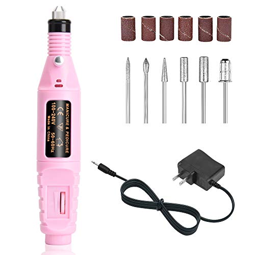 Noverlife Portable Electric Nail Drill Bits Set, Nail Art Sanding File Manicure Machine Gel Polish Remover Nail Tool, Professional Electric Mill Cutter Machine For Manicure Nail Art Tips - Pink