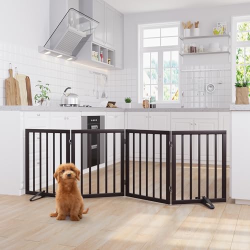 Semiocthome Hundegitter aus massivem Bambus mit 2 Ständern, freistehendes Haustiergitter für Türen und Treppen, 61 cm Höhe, 4 Paneele… – Ansicht 2