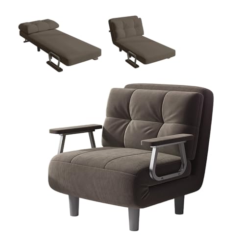 Divano Letto Divano Letto 1 Posto Convertibile Poltrona – Grande Comfort Sfoderabile Con Cuscino, Braccioli E Piedi In Metallo (Cachi) - 7
