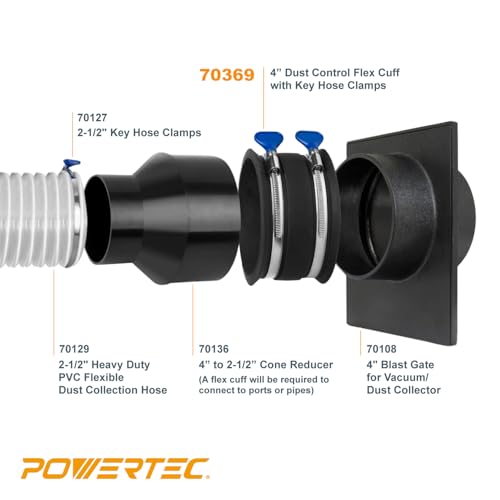 POWERTEC 70369-P2 4 Inch Dust Control Flex Cuff with Adjustable Key Hose Clamps - Image 2