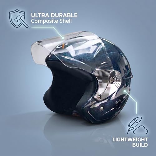 Image of Cortex TRIGER Half Face Helmet Glossy Finish with Scratch Resistant Polycarbonate Visor, Hard ABS Shell Helmet for Men and Women | Clear Visor, Lightweight