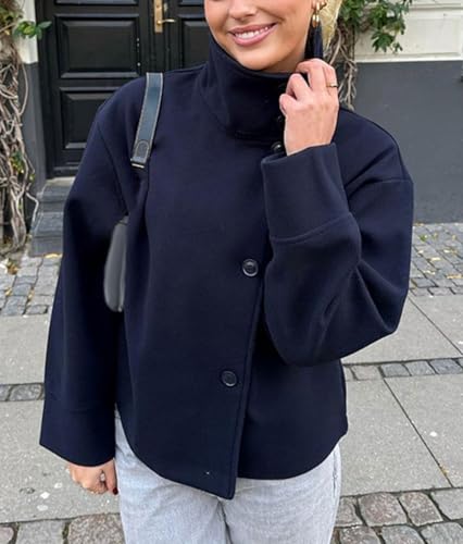 CHARTOU Women Crop Pea Coat Wool Blend Winter Loose Casual Short Jacket Outwear2