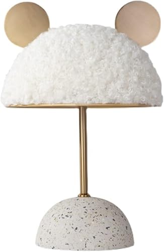 Miniatura 1 de OTTOSON Lámpara de mesa tipo domo, estilo moderno, 1 luz, luz de mesa de Mickey, lámpara de felpa blanca, bonita luz para mesita de noche para la