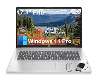 HP 17.3" Business Laptop Computer - with Office Lifetime License & External CD/DVD Drive, 17.3 inch FHD Display, Win 11 Pro, AMD 6-core Ryzen 5 7430U, 16GB RAM, 512GB SSD, Webcam, Wi-Fi 6