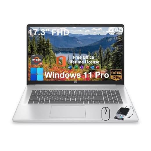 HP 17.3" Business Laptop Computer - with Office Lifetime License & External CD/DVD Drive, 17.3 inch FHD Display, Win 11 Pro, AMD 6-core Ryzen 5 7430U, 16GB RAM, 512GB SSD, Webcam, Wi-Fi 6
