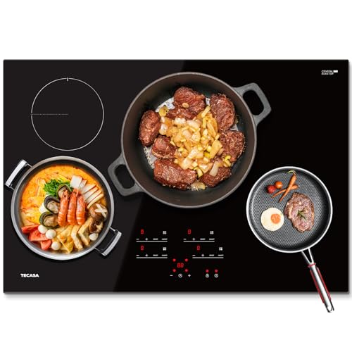 30 Inch Induction Cooktop 7400W, TECASA Built-in Induction Stovetop with 4 Boost Burner, Timer & Child Safety Lock, 9 Heating Level, Sensor Touch Control, 240V, Drop-in Electric Stove Top