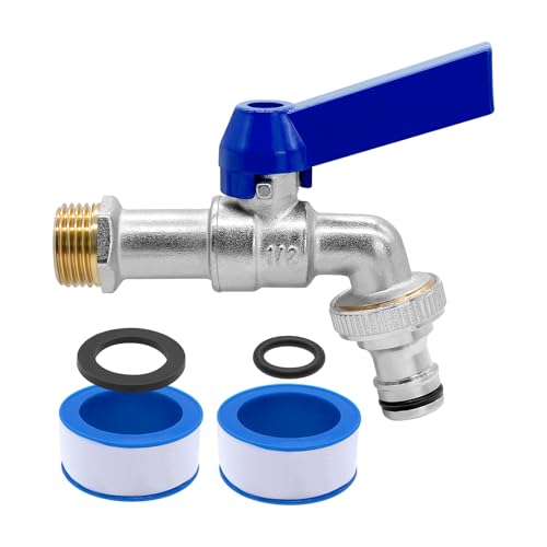 AIMEKE 1/2 Zoll und 3/4 Zoll Wasserhahn Garten Messing Kugelhahn Aussen Frostsicher -20℃ Auslaufhahn Hitzebeständig 120℃ Außenwasserhahn mit Schlauchanschlüsse (Blau-B, 1/2 Zoll)