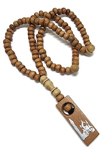 Muslim Wooden Tasbih 99 Rosary Beads Amn081 Printed Picture Tag Islam Prayer Zikr Misbaha Ramadan Gift (Brown_02) - Thumbnail 4