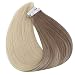 Full Shine 18" Tape in Real Hair Extensions Full Head Remy Hair Extensions Balayage Ombre Hair Extensions Color #8 Fading to #60 Platinum Blonde Glue in Hair Extensions Human Hair 50g 20 Pcs/Package