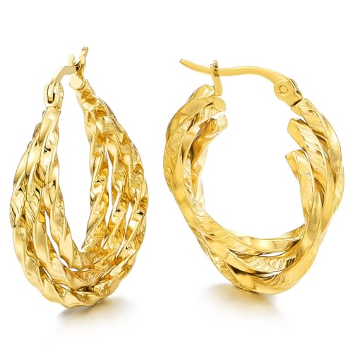 Boucles d'oreilles tordues dorées : bijoux texturés au design en couches élégant