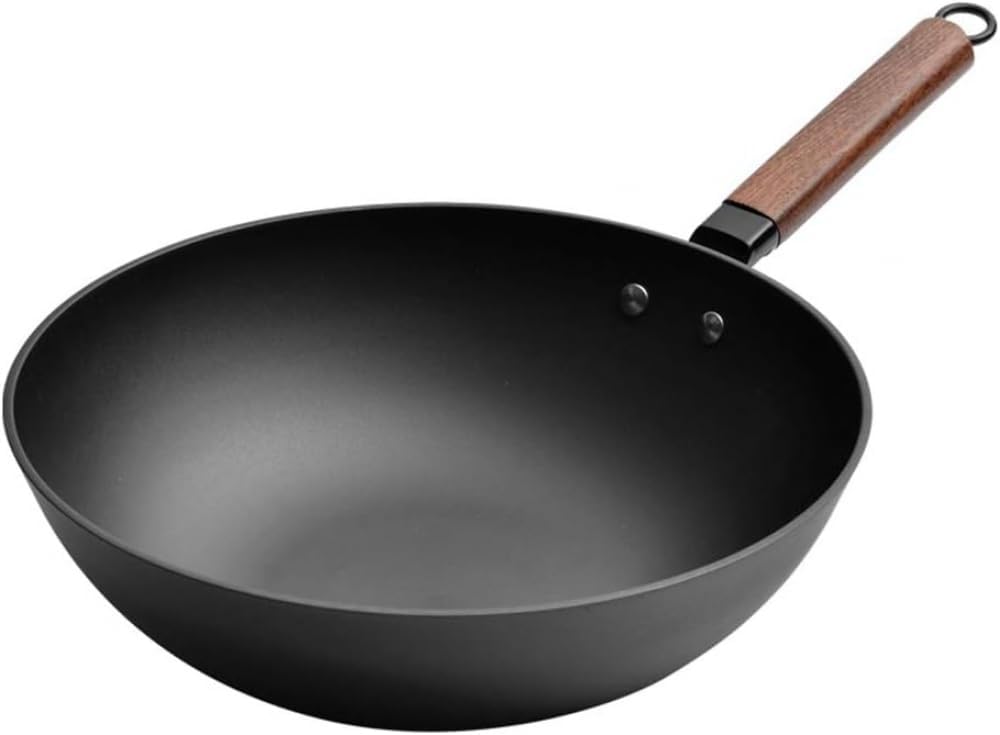 Cast Iron Wok, Chef's Pan with Cover and Insulation Pads, Does not Rust(30cm)