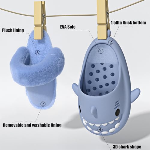 Sharklas Polares, Sharklas De Invierno, Shark Fuzzy Slippers, Winter Cloud Shark Slides, Casual Women's Men's Plush House Slippers2