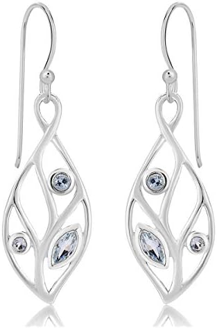 DTPsilver® 925 Sterling Silver Drop/Dangle Hooks Earrings - Cut Out Leaf Design - Various Natural Gemstones
