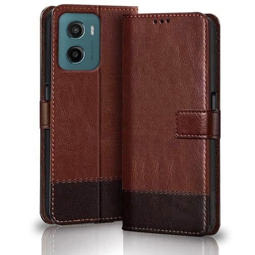 Image of ClickCase Vintage Series for Motorola Moto G05 Leather Wallet Flip Case Kick Stand Magnetic Closure Flip Cover for Motorola Moto G05 (Brown & Coffee)