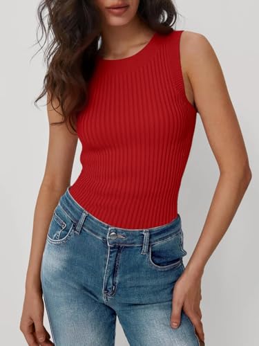 v28 Women Crew Neck Sleeveless Stretchable Knit Sweater Shirts Tank Tops2