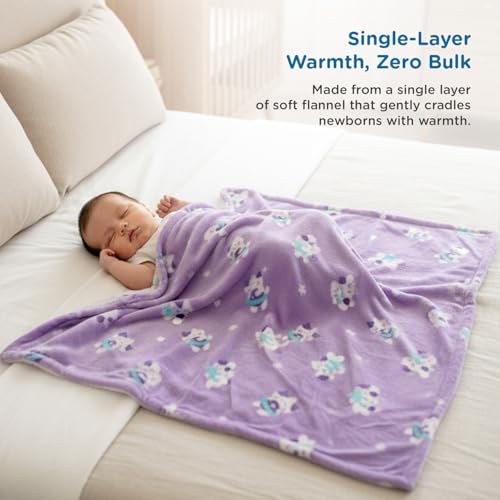 Image of Mee Mee Soft Single Layer Lightweight Flannel Baby Blanket with Cat Printed - Comfort and Warmth for Newborns (75 cm x 100 cm) 0-12 Months (Purple)