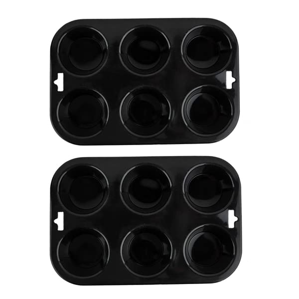 Selecto Bake 6 Cup Silicone Bun & Muffin Moulds - Non-Stick Cupcake & Yorkshire Pudding Tray - Pack of 2 (Black)