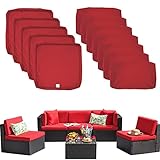 12 Pack Outdoor Patio Cushions Replacement Covers Fit for 6 Pieces 5-Seater Wicker Rattan Furniture Conversation Set Sectional Sofa Seat Cushion Pillow,Water-Resistant Fadeless,Red-Covers Only
