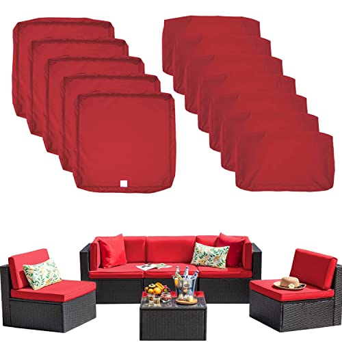12 Pack Outdoor Patio Cushions Replacement Covers Fit for 6 Pieces 5-Seater Wicker Rattan Furniture Conversation Set Sectional Sofa Seat Cushion Pillow,Water-Resistant Fadeless,Red-Covers Only