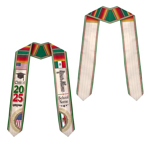 MonkeyVan Personalized Mexican Graduation Sash, Mexican American Flag Graduation Stole Graduation Stole Class Of 2025 Mexico Mxc 6