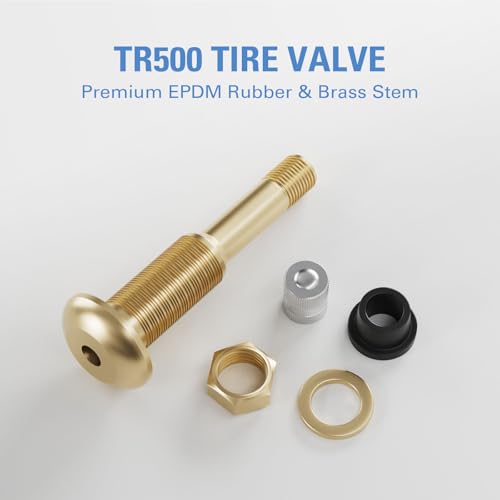 Image of CKAuto TR500 Tire Valve Stems, 2.01'' Metal Valve Stems | Clamp-in Brass Tire Valve Stem with Valve Stem Core for Rim Φ.625 inch (10 Pack)