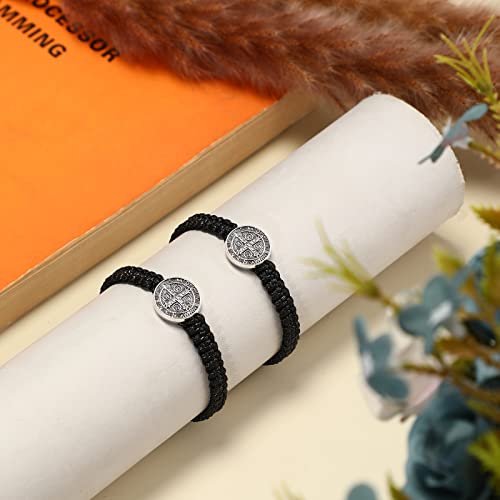 Fumete 2 Pcs Catholic Bracelet Saint Benedict Medal Bracelet Adjustable String Bracelets Religious Gifts for Men Women Birthday Holiday Gifts