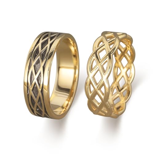 10K 14K 18K Solid Gold Celtic Couple Ring Set - 925 Sterling Silver Eternity Couple Wedding Rings Set - Anniversary Engagement Matching Bands Gift for Women and Men - Free Engraving