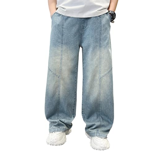 Tween Boys Baggy Jeans-Casual Elastic Waistband Straight Leg Kids Denim Pants with Alphabet Embroidery Seal2