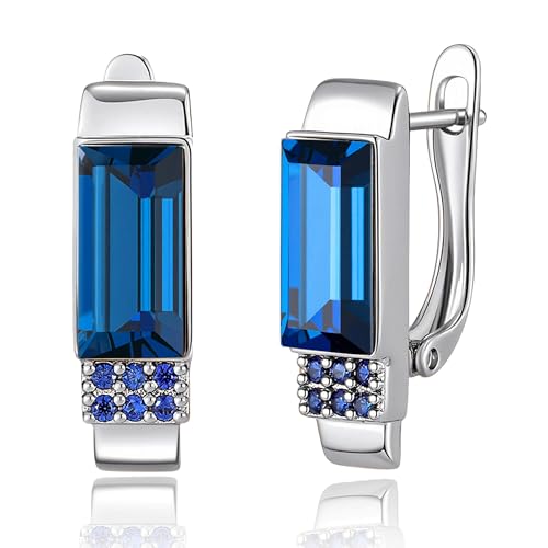 Austrian Crystal Leverback Earrings for Women Rectangle Drop Earrings 14K Gold Plated Hypoallergenic Everyday Earrings for Her