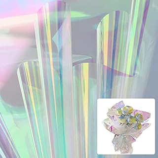 QUCUMER 10 Sheet Iridescent Film Paper, 57x57cm Cellophane Wrap Paper Iridescent Wrapping Paper Cellophane Gift Wrapping Film Rainbow Cellophane Paper Rose Bouquet Wrap for Hampers Flowers Candy Gift