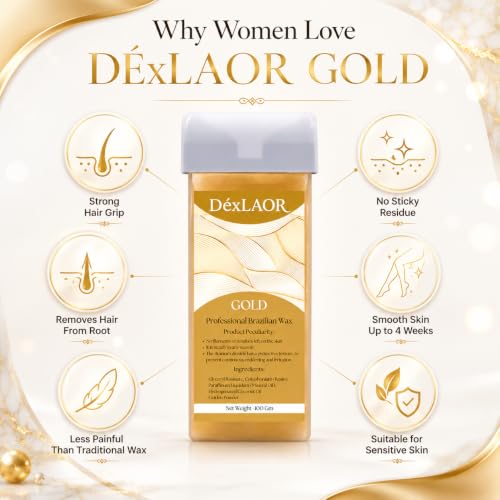 Image of Women Liposoluble Soft Wax Refill Roll-on Cartridge for Full Body Waxing Hair Removal (Gold)