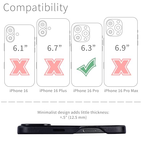 Étui en Cuir Véritable V2 pour iPhone 16 Pro MagSafe Dockem Luxe Noir - 2