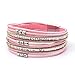 HAHAHE® Women's Boho Leather Wrap Bracelets Trendy Layered Bracelets with Magnetic Clasp Strackable Bohemian Jewelry Fashion Gifts (Simple-Pink)