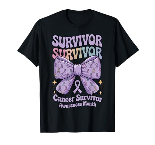 Bow Coquette Groovy Cancer Survivor Awareness Women Maglietta