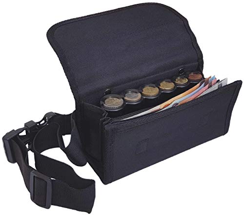 CLAIRE-FONCET Riñonera de Camarero de Lona Negra, Monedero de Camarero,1 Bolsillo Zip Interior, Incluido Dispensador / Distribuidor / Clasificador para Las 6 Monedas de Euros, Cierre Magnético Cover