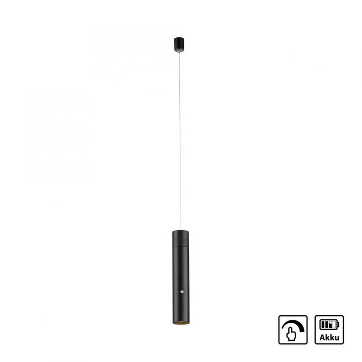 Licht-Erlebnisse LED Akku Pendelleuchte Metall Schwarz Küche Esstisch Esszimmer Ø4 cm rund 3 W 300 lm Touch Dimmer Kopf abnehmbar akzentuiert Moderne Hängelampe MALVER