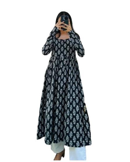 Image of Dhanna Fashion Women's Cotton Floral Print Kurta,Long Sleeve, A-Line Style